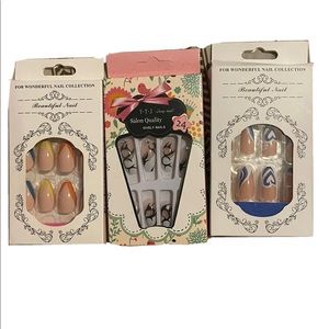 3 Pack Trendy Egirl False Press On Nails Hearts Rainbow V Tips Fancy